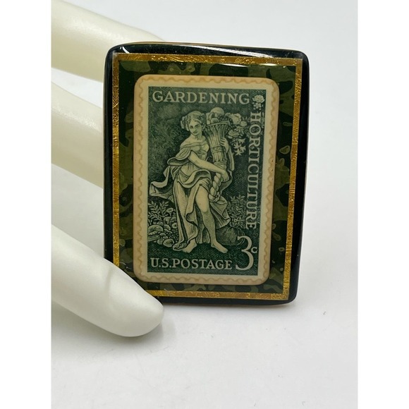 Art Stuff by Robyn 1958 Gardening & Horticulture Postage Stamp Brooch - Picture 1 of 10